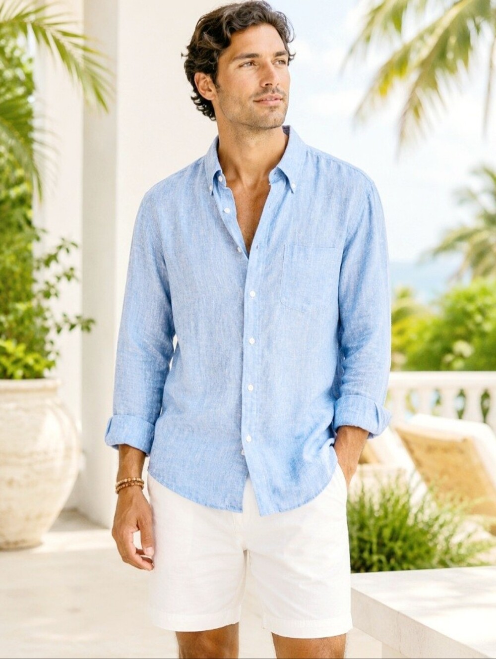 Brooks Brothers Men's Long Sleeve Blue Irish Linen Shirt Size Medium Button Down